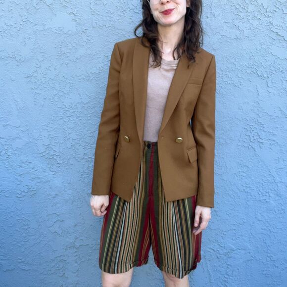 Vintage Striped Culottes Linen Shorts Long in Size 10 Preppy Schoolgirl Clothing - Picture 1 of 12